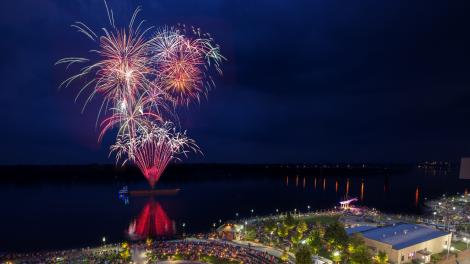 Fireworks display over the city’s riverfront