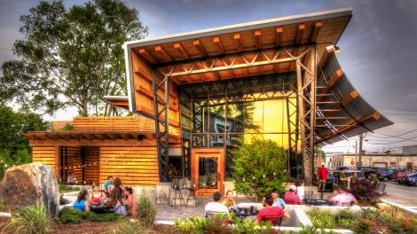 Casual dining on the outdoor patio at the Flying Squirrel