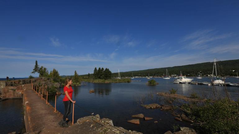 An overlook at Grand Marais Harbor on the North Shore of Lake Superior
