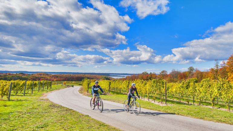 Tour Traverse City’s wine country via bike trails, which pass right alongside the vines.