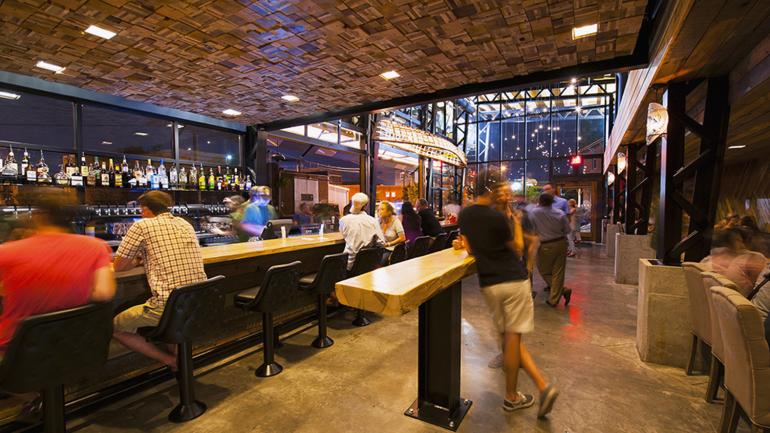 The wood and glass design brings the outdoors in at the Flying Squirrel