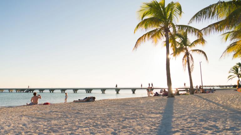 Relaxing on the beach and strolling a pier in Key West, Florida 