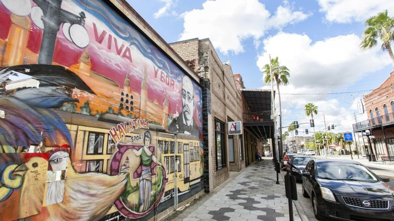 Colorful mural in the Ybor City cultural and entertainment district in Tampa
