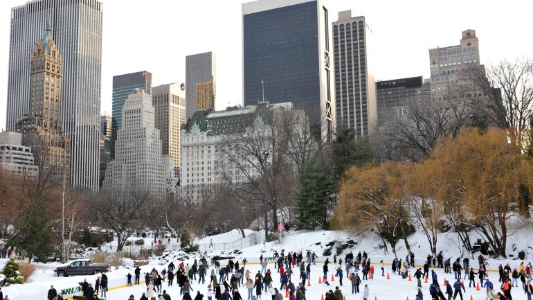Wollman Rink filled with ice skaters during winter 