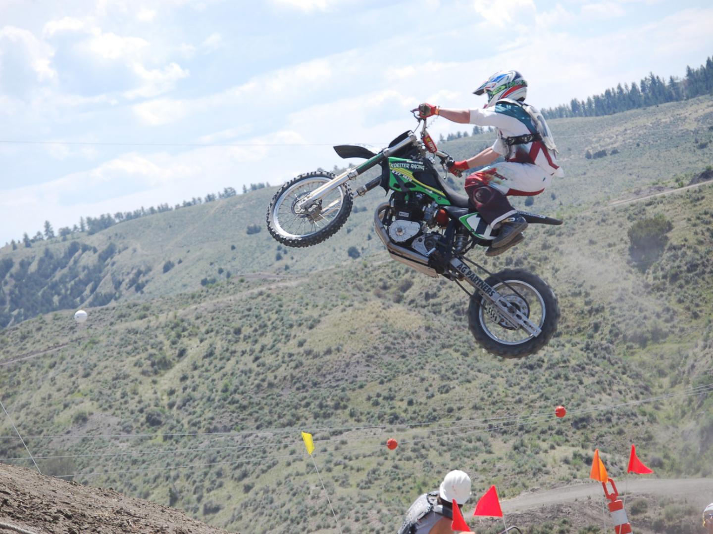A rider catches air at Great American Championship Motorcycle Hill Climb