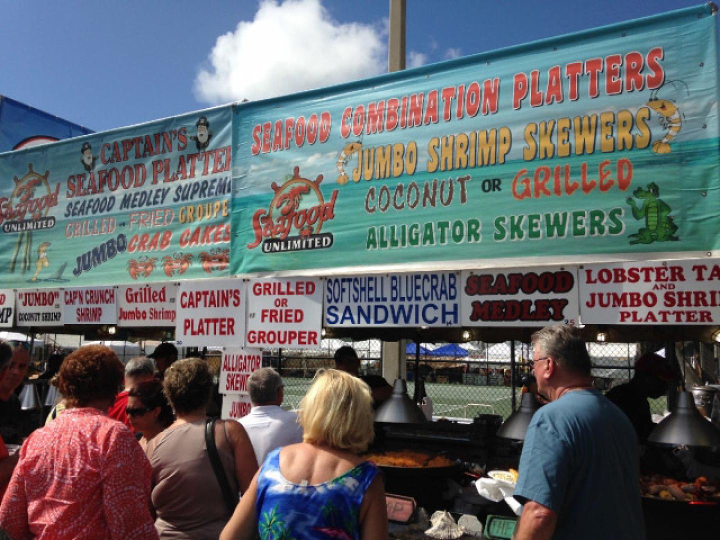 Lining up for delicious Florida seafood at the Everglades Seafood Festival in Naples
