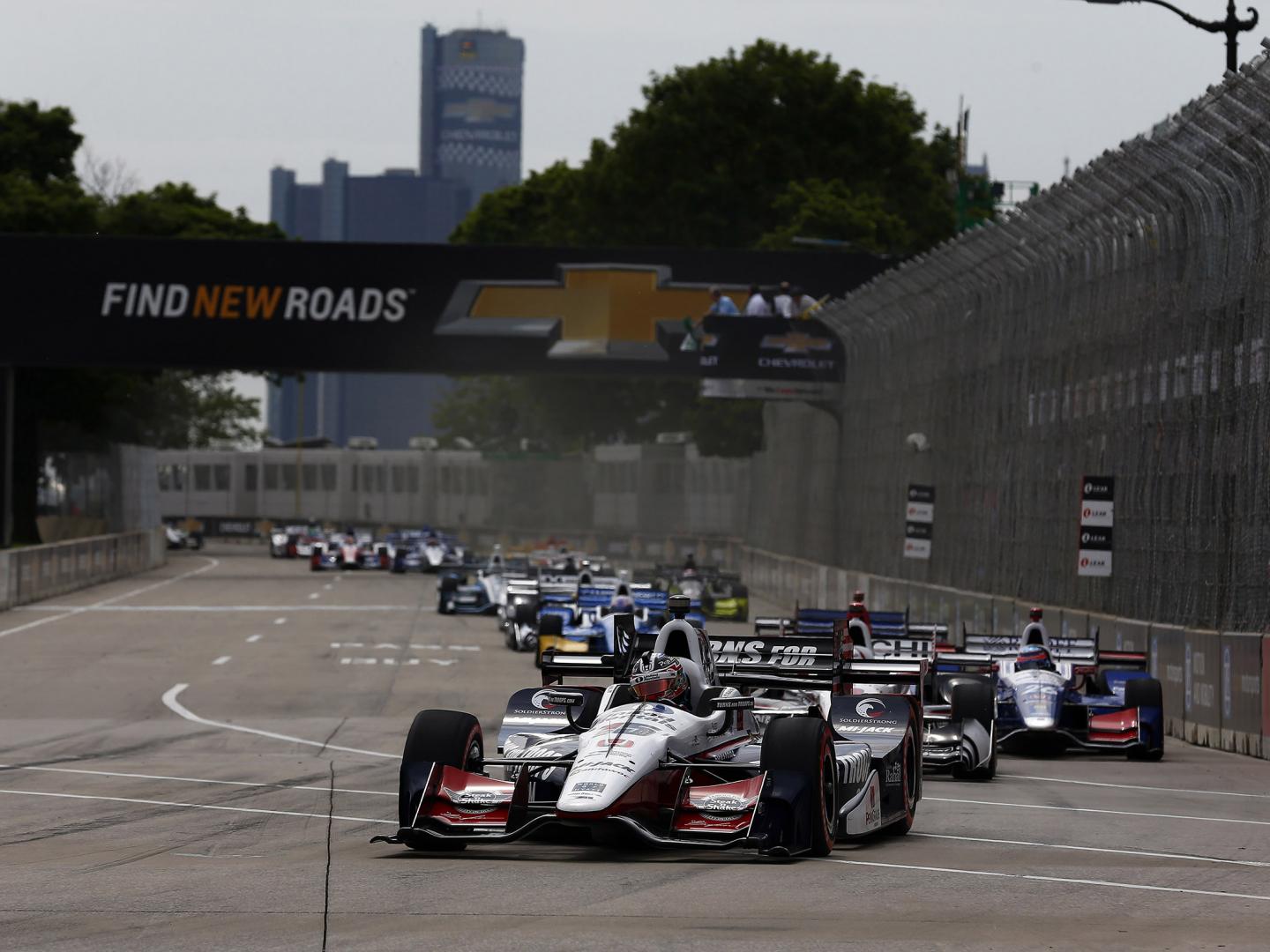Grand Prix cars racing through Detroit