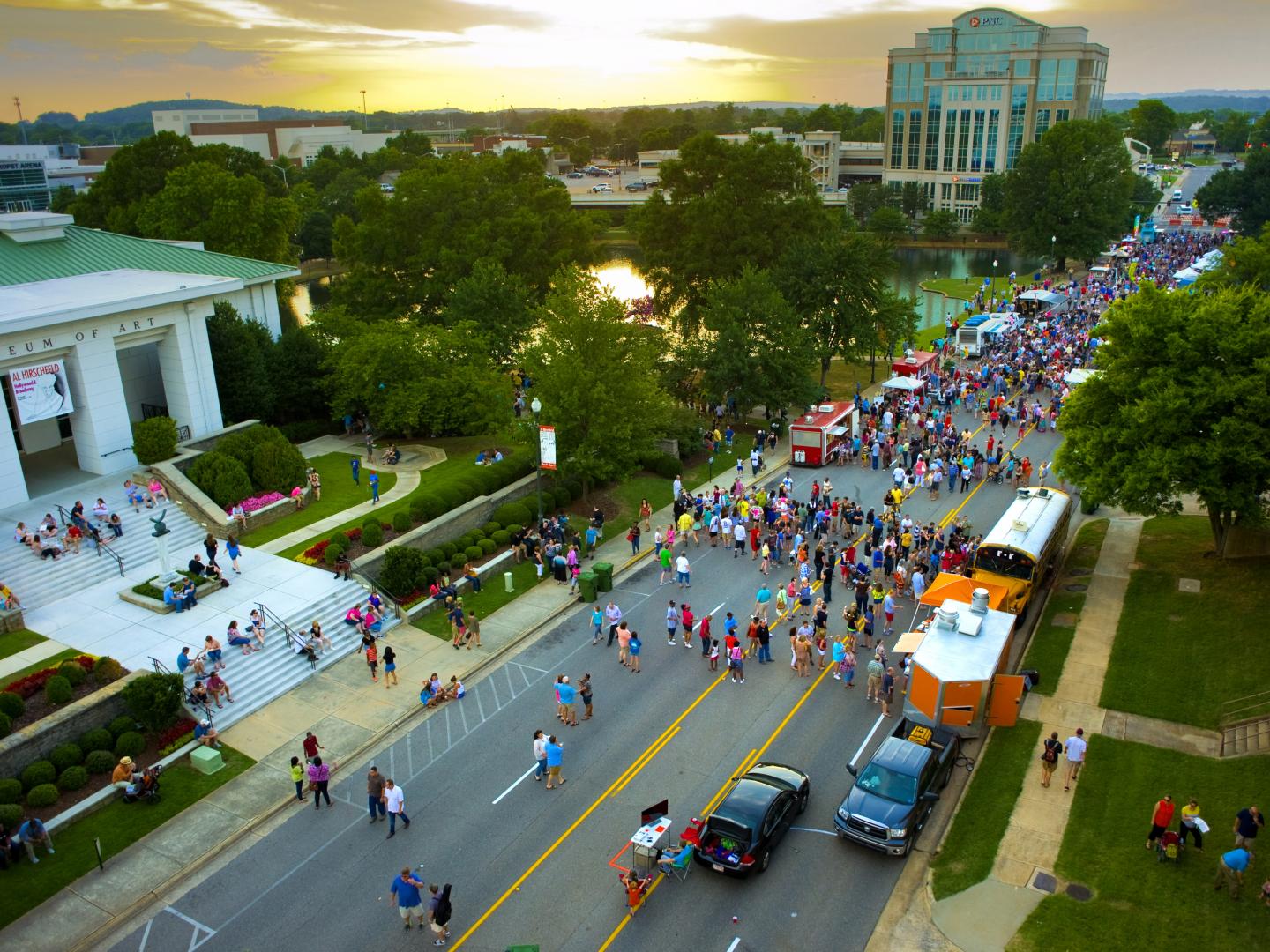 Aerial view of a Huntsville Food Truck Rally