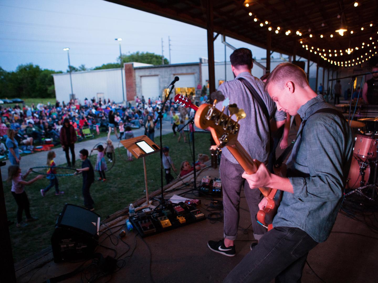 A band performing during Lowe Mill ARTS & Entertainment Concerts on the Dock