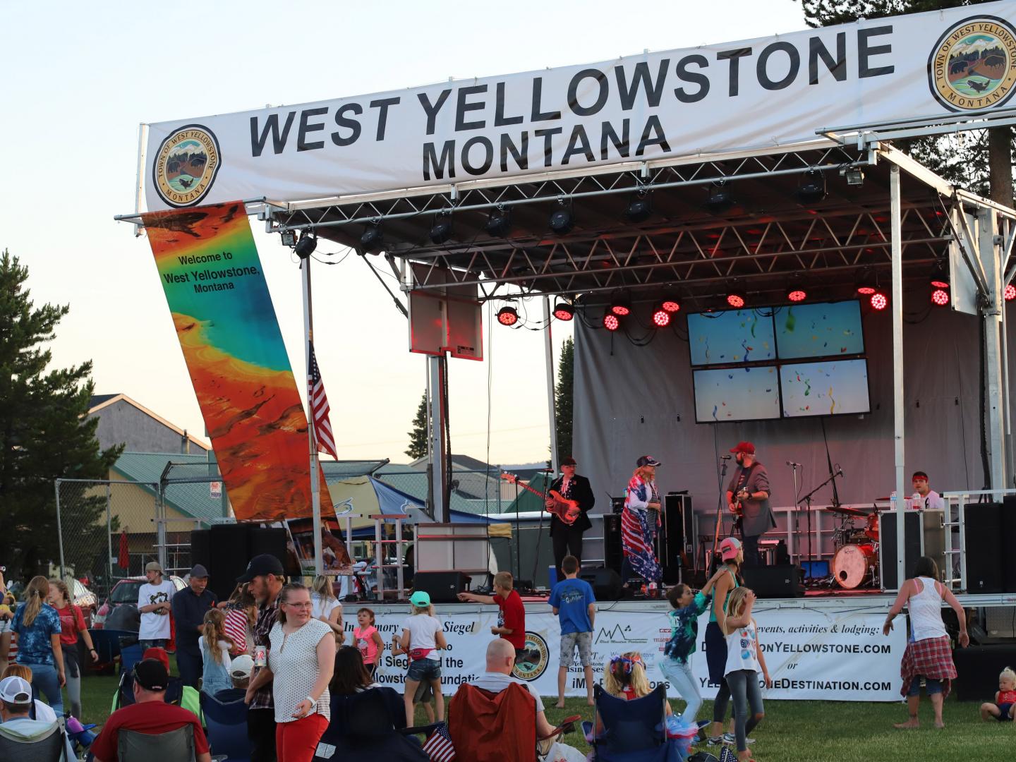 Catching a live concert during Music in the Park in West Yellowstone, Montana
