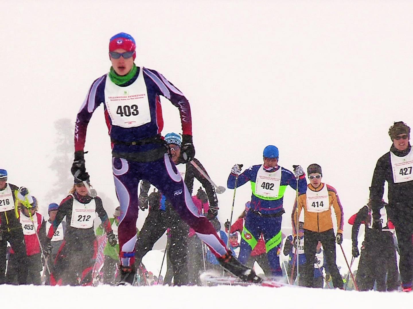 Competitors during the Rendezvous Ski Race in West Yellowstone, Montana
