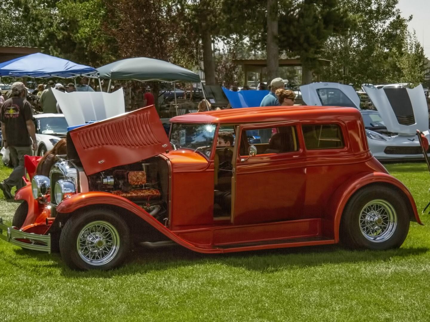 A classic car on display at the Yellowstone Rod Run Car Show in West Yellowstone, Montana