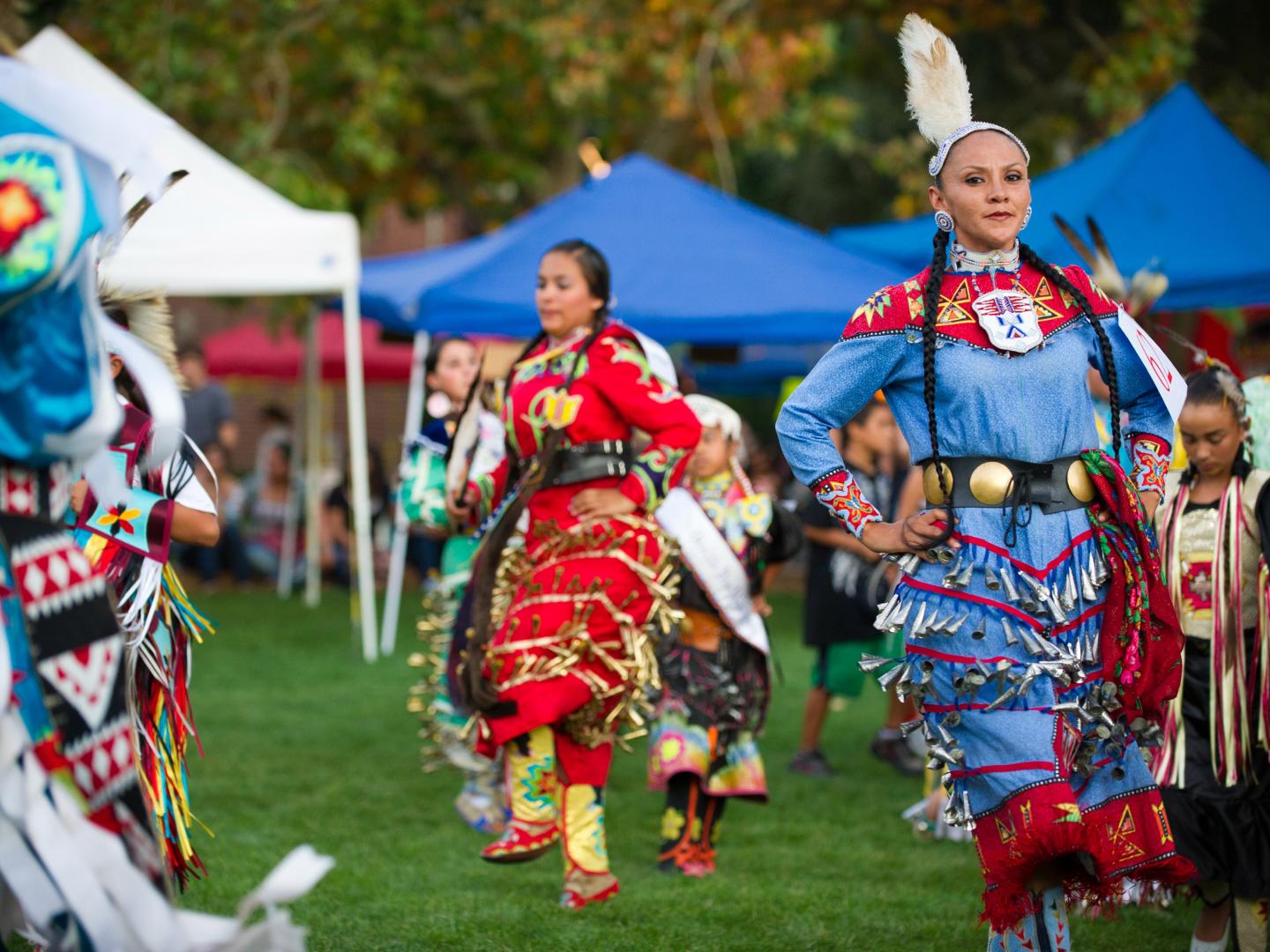Traditional dancing and costumes at the Labor Day Stockton Community Pow Wow