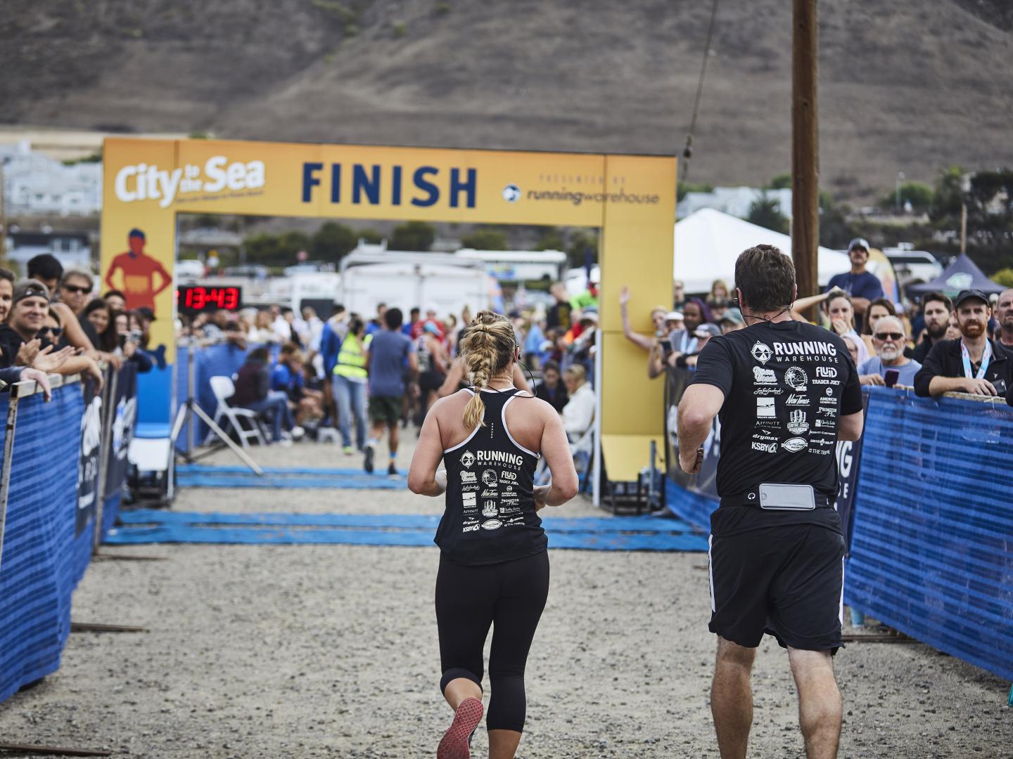 The beachfront finish line of the City to Sea Half Marathon in San Luis Obispo, California
