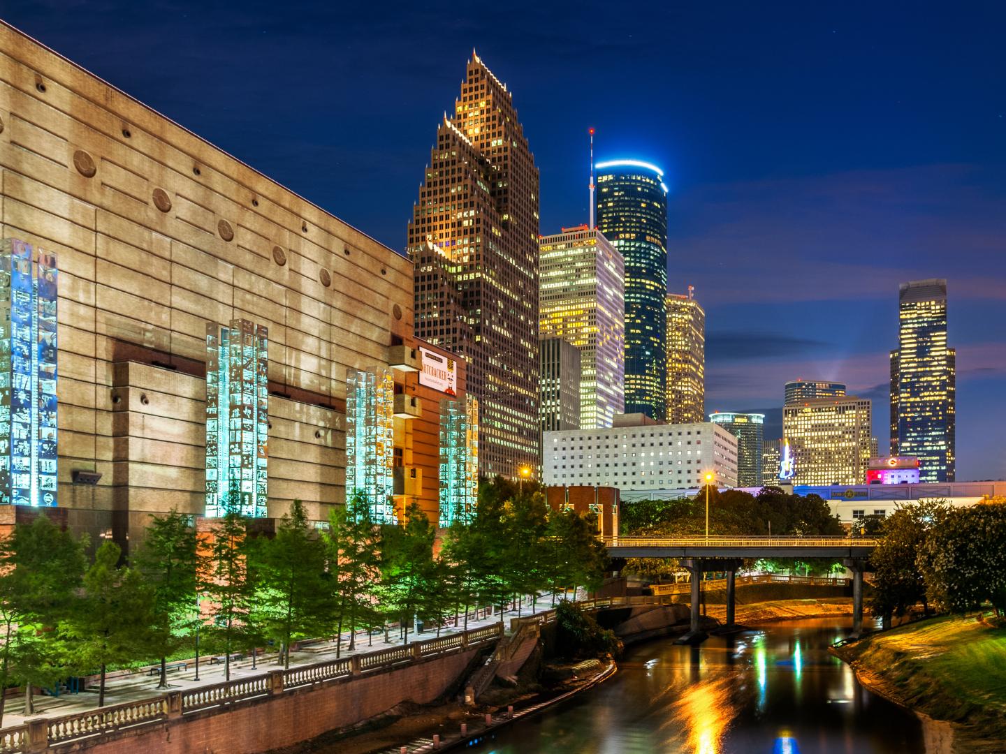 View of the Houston, Texas, skyline at night