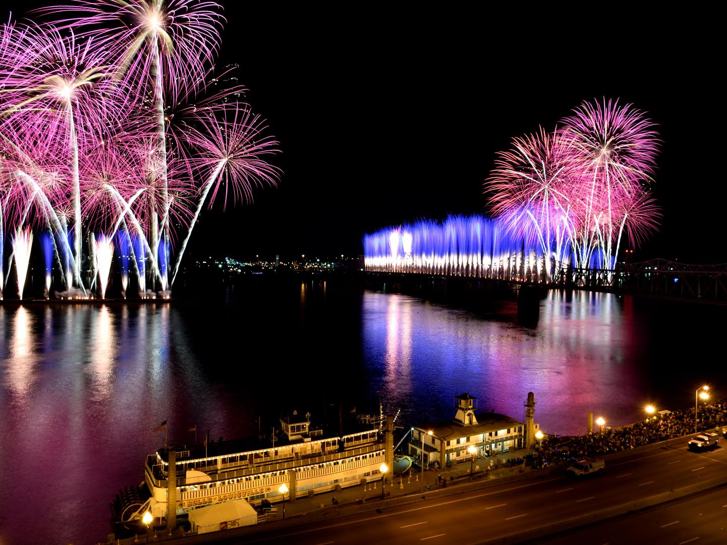 Fireworks display over the Ohio River during Thunder Over Louisville in Kentucky