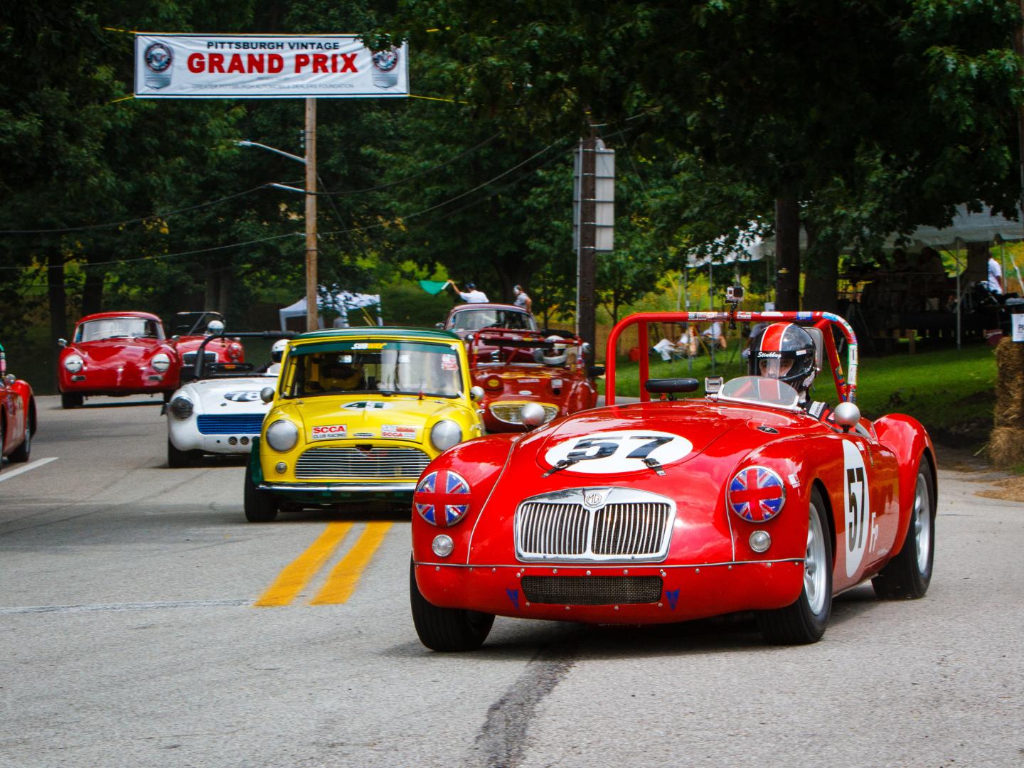 Racing vintage cars during the Pittsburgh Vintage Grand Prix