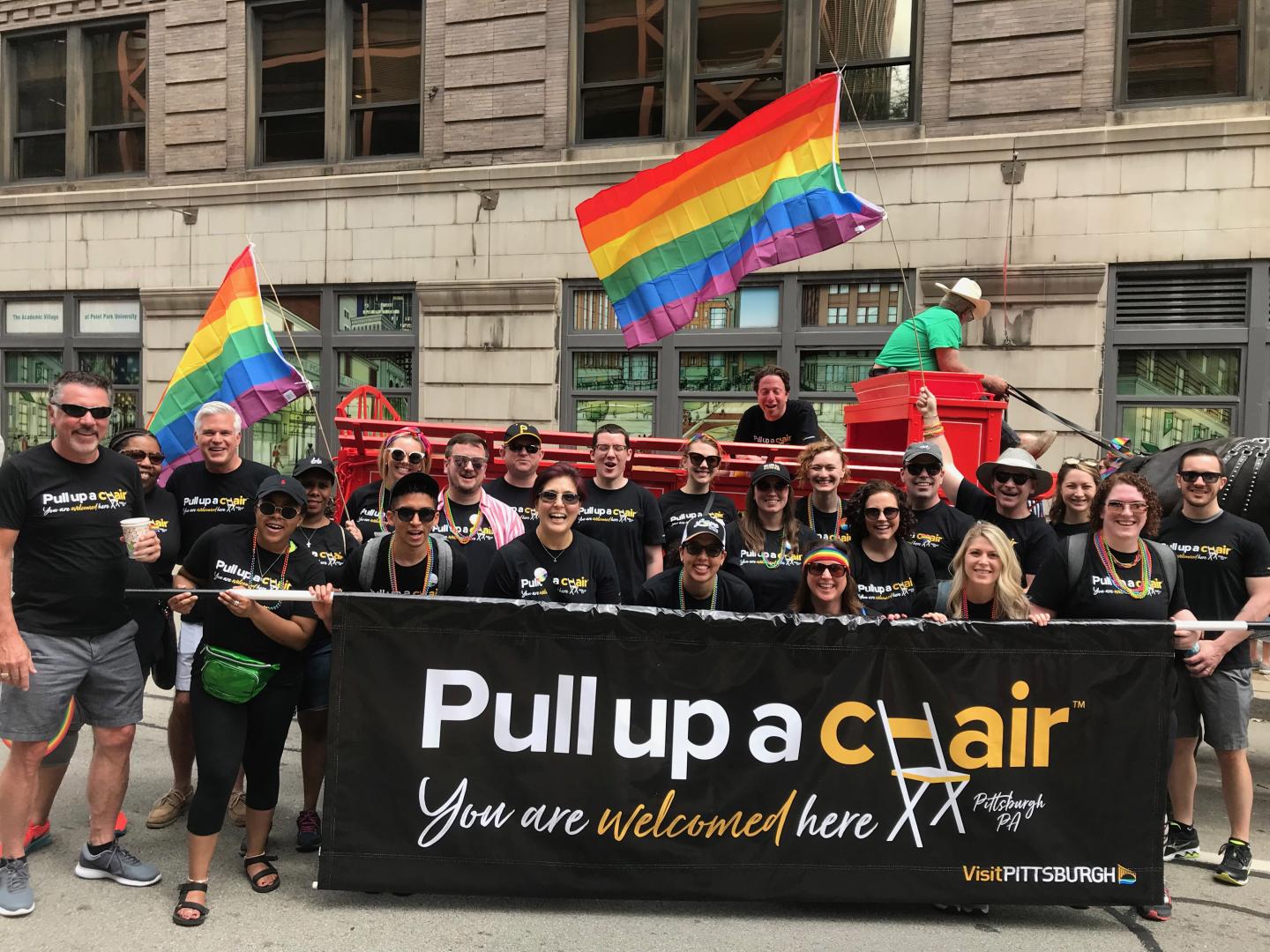 Posing for a photo during the Pittsburgh PrideFest parade