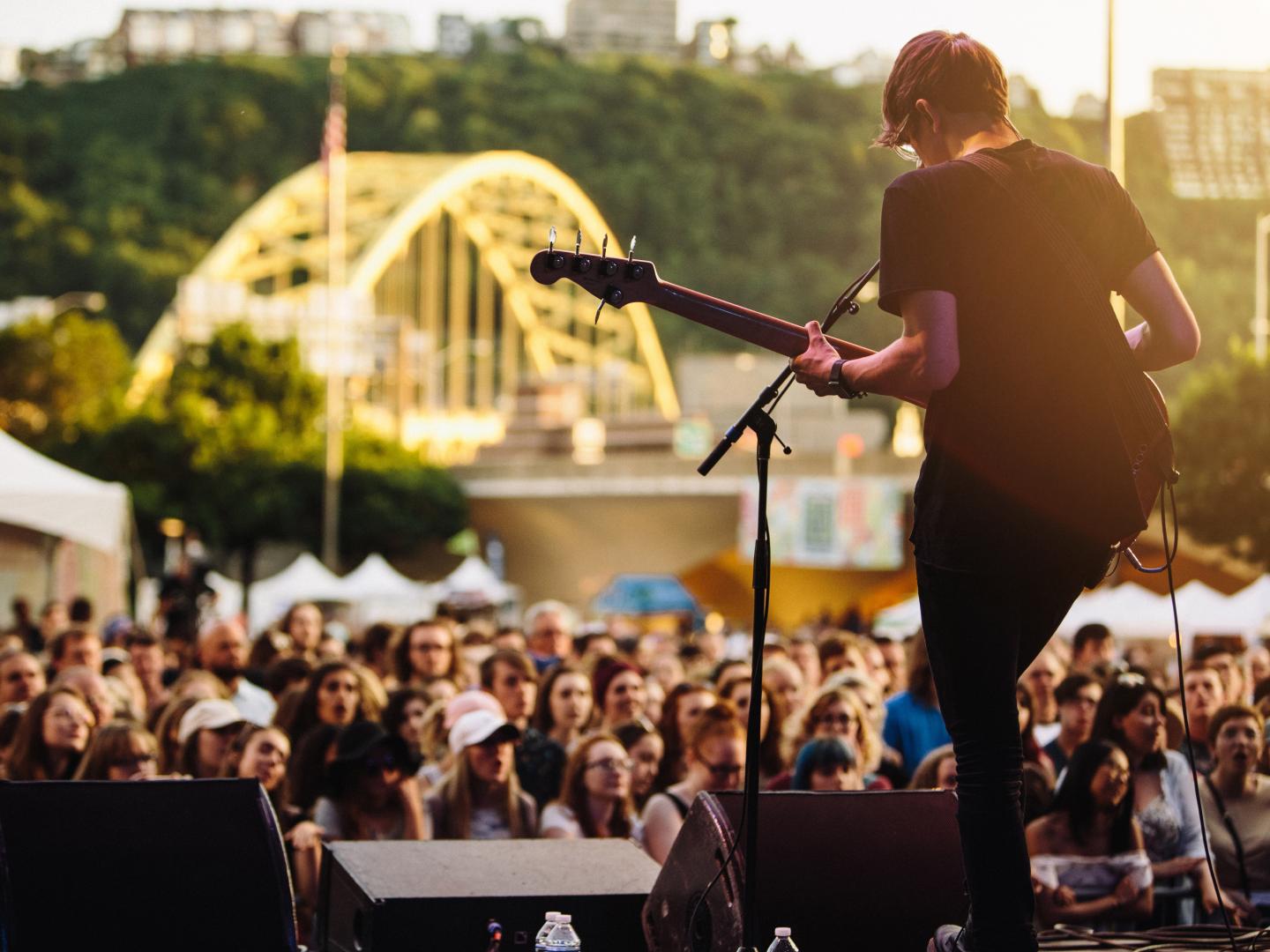 Live rock music performance during the Three Rivers Arts Festival in Pittsburgh, Pennsylvania