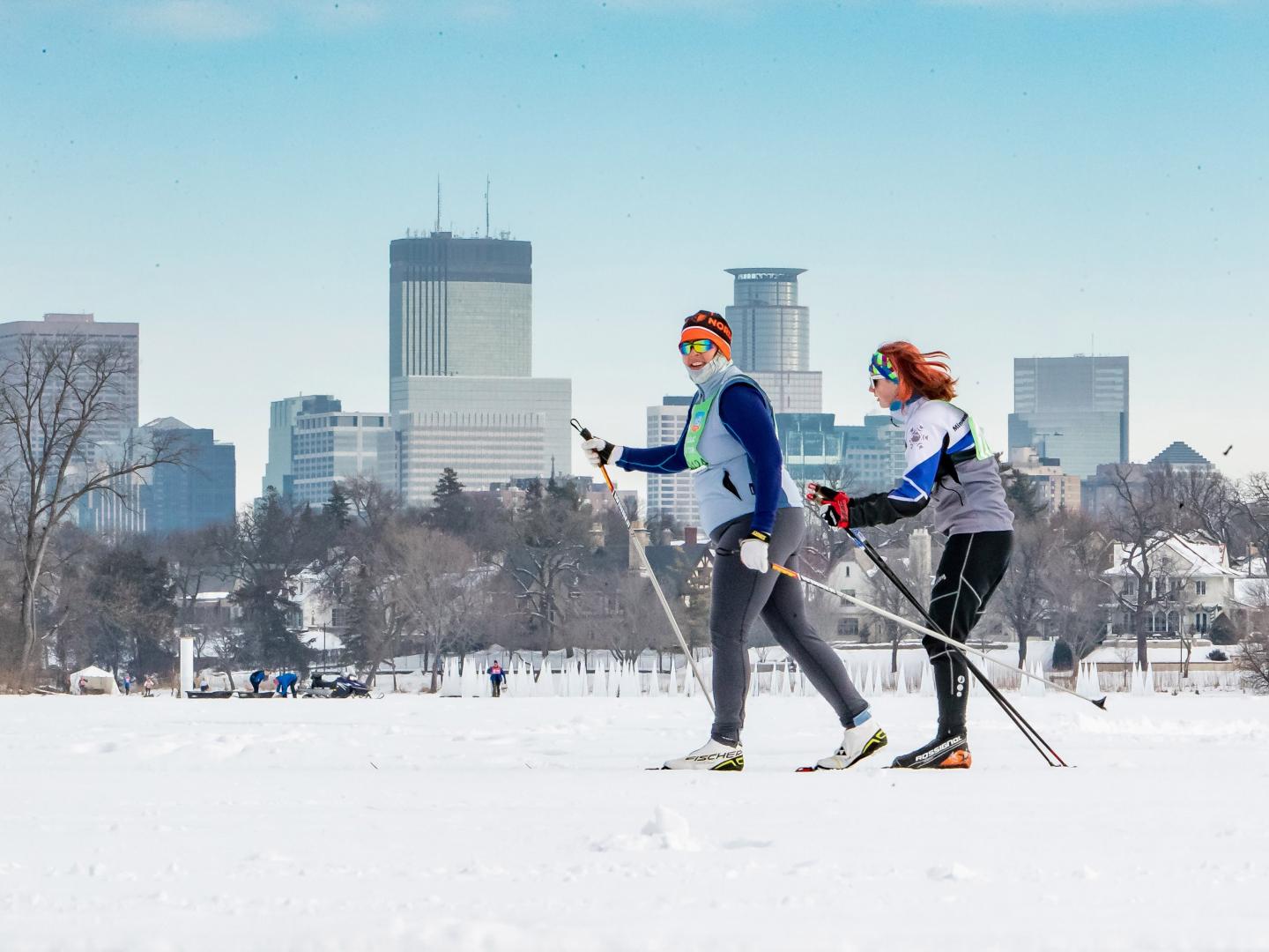 Skiing with a skyline view during the City of Lakes Loppet Winter Festival at Theodore Wirth Regional Park in Golden Valley