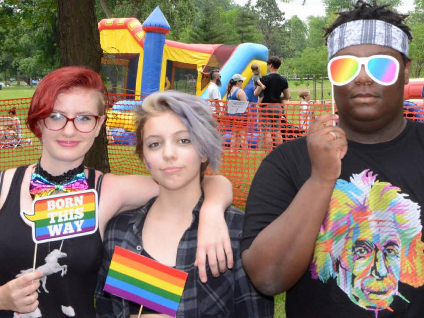 Attendees of the Golden Valley Pride Festival posing for a photo