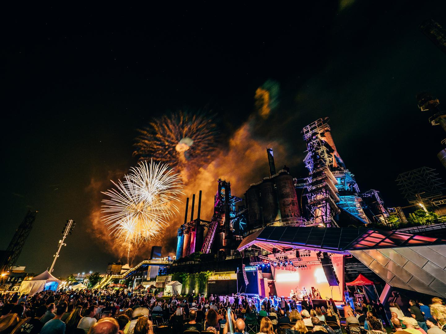 Fireworks during Musikfest at SteelStacks in Bethlehem, Pennsylvania