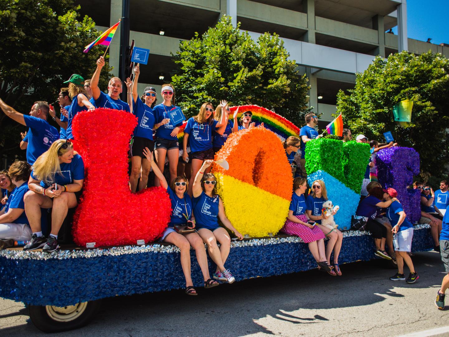 Colorful parade floats at Cincinnati Pride in Ohio