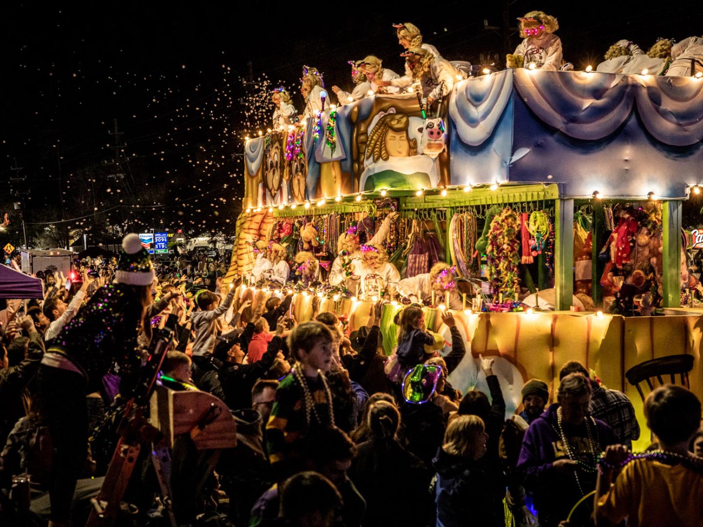 Celebrating during the Mandeville Mardi Gras Parade