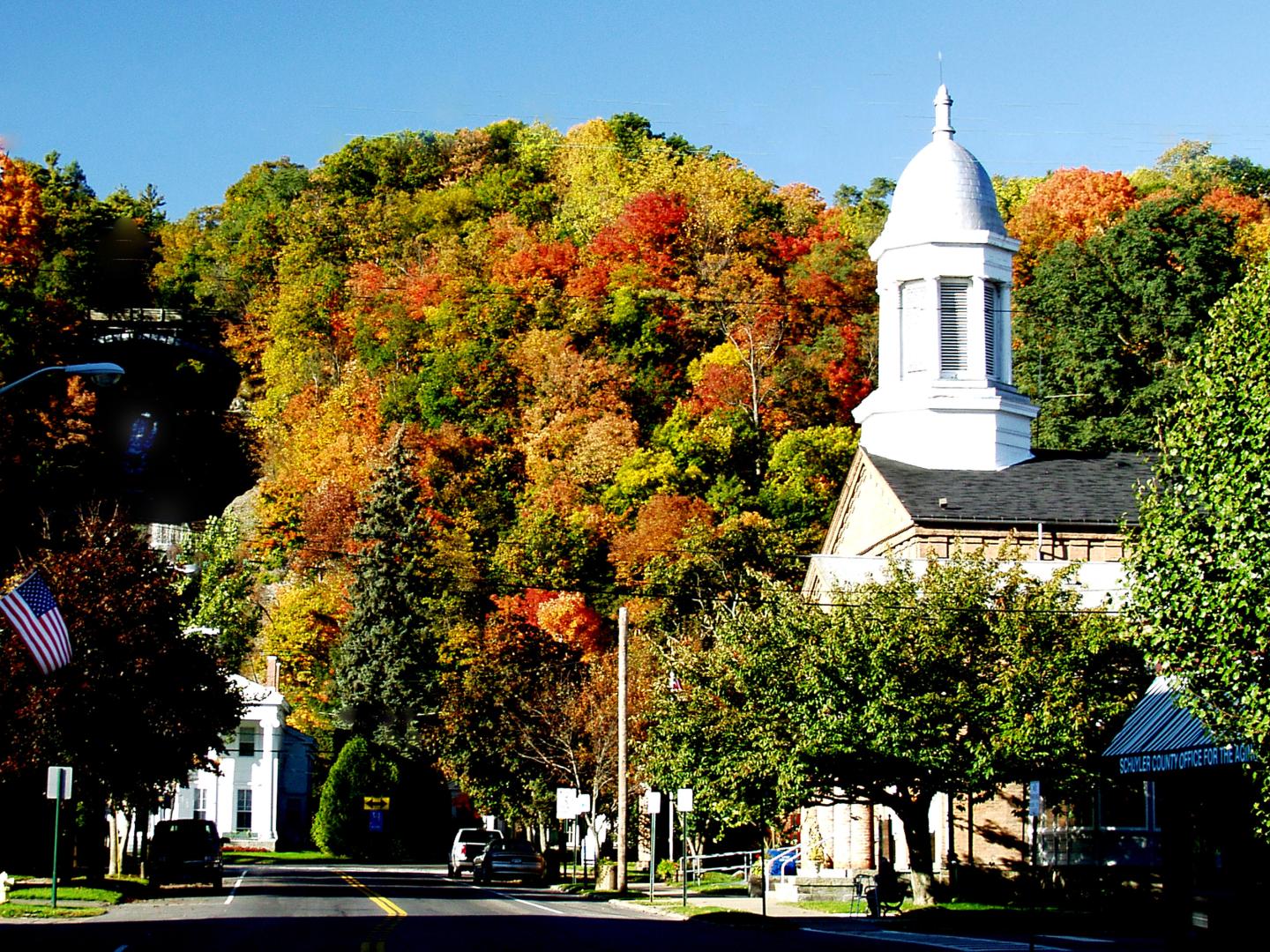 Fall foliage decorates the Montour Falls Harvest Festival in Watkins Glen, New York
