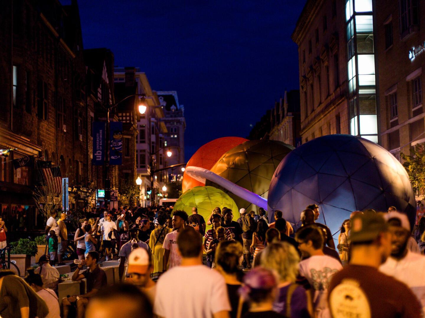 Evening Artscape festivities in the Station North Arts & Entertainment District  