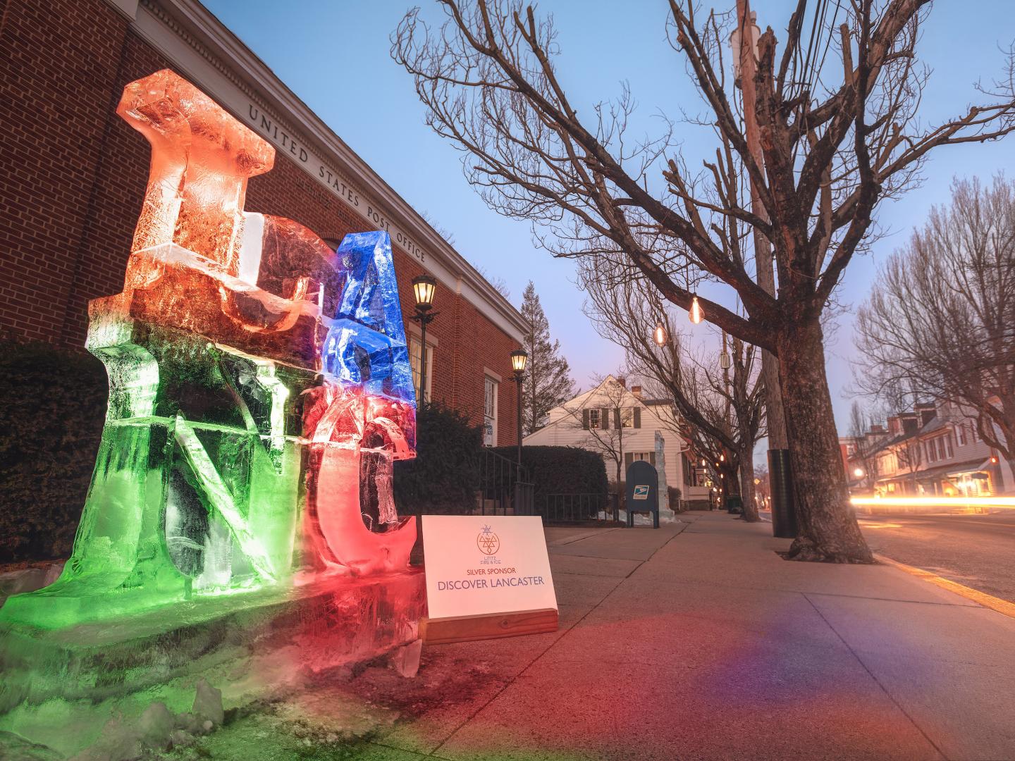 Ice sculptures on display during the annual Fire & Ice Festival in Lititz