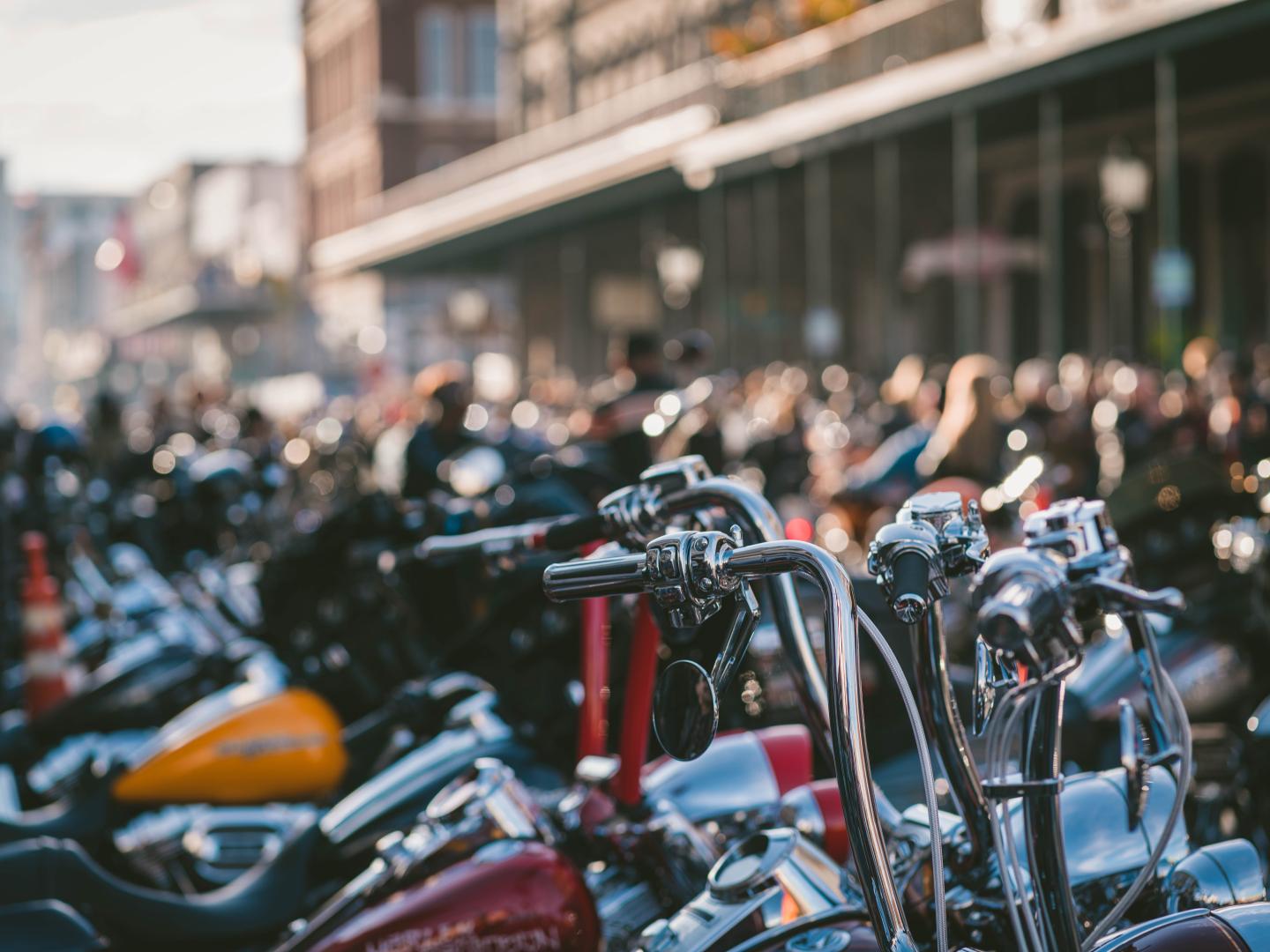 Motorcycles lined up at the Lone Star Motorcycle Rally in Galveston, Texas