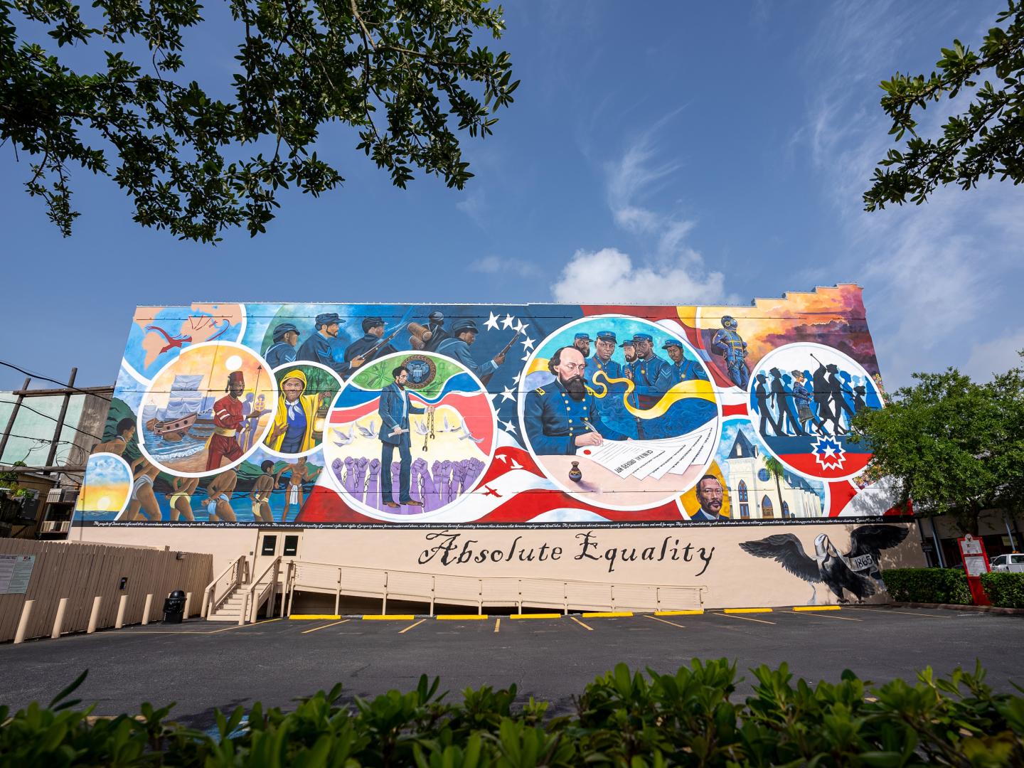 A mural by artist Reginald Adams titled “Absolute Equality” in Galveston, Texas
