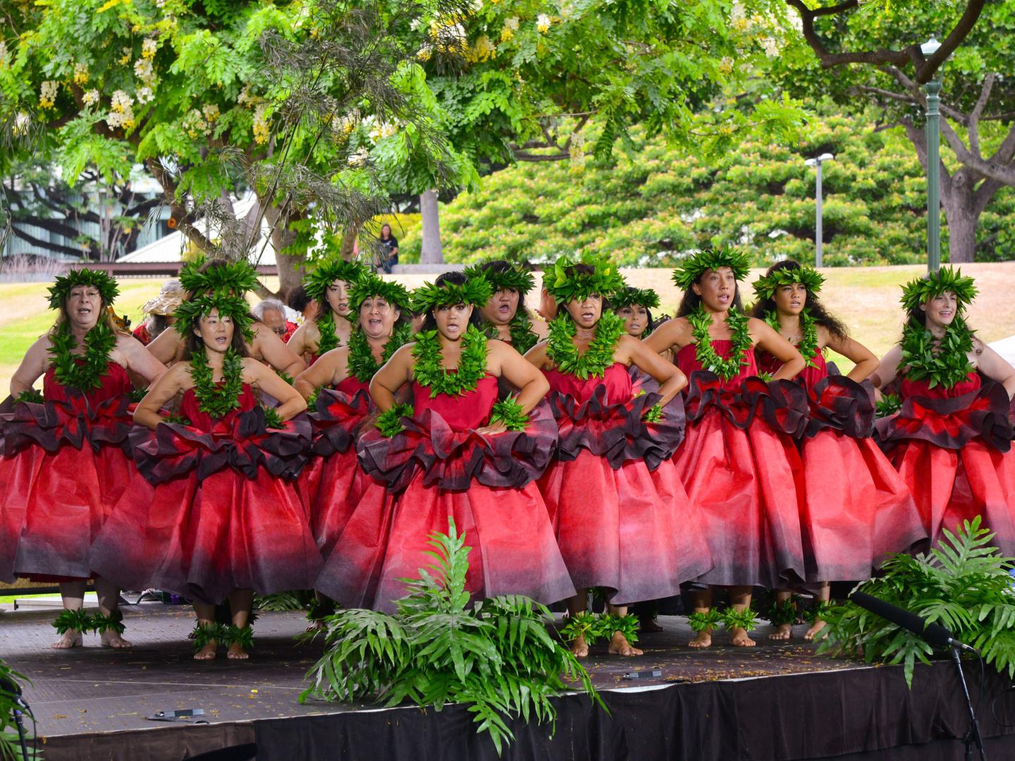 Native Hawaiian hula dancers during the annual Prince Lot Hula Festival in Honolulu, Hawai'i