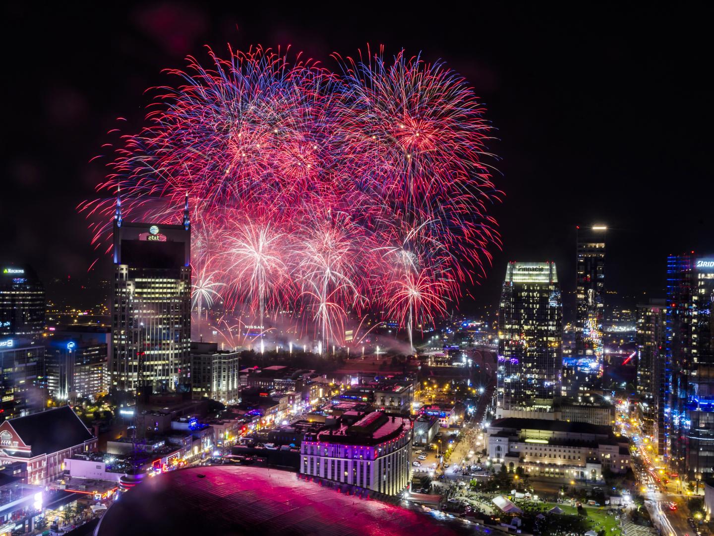 Fireworks lighting up the Nashville, Tennessee, skyline