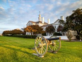 Cannon decorating the grounds of a historic government building
