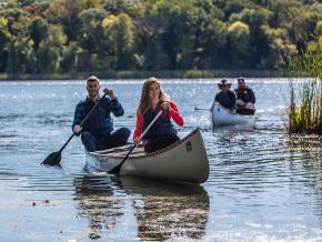 Canoeing on Westwood Lake at Westwood Hills Nature Center in St. Louis Park, Minnesota