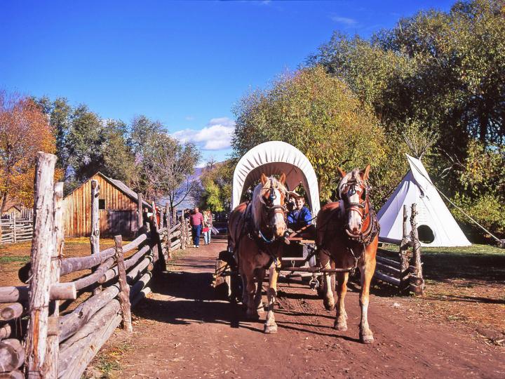 Wagon rides during the Fall Harvest Festival at the American West Heritage Center