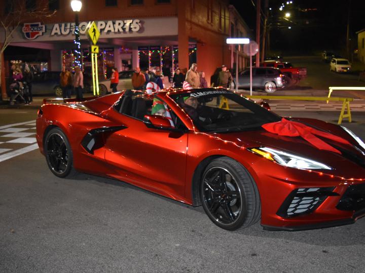 A sports car on display at Watkins Glen Village Christmas in Watkins Glen, New York