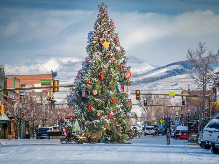 Holiday decorations during the annual Night of Lights in Gunnison, Colorado