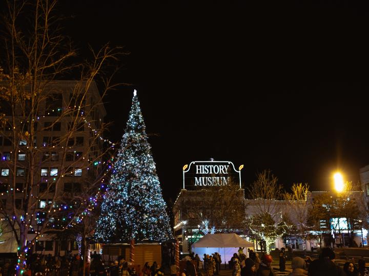 Downtown Springfield, Missouri, decorated in holiday lights