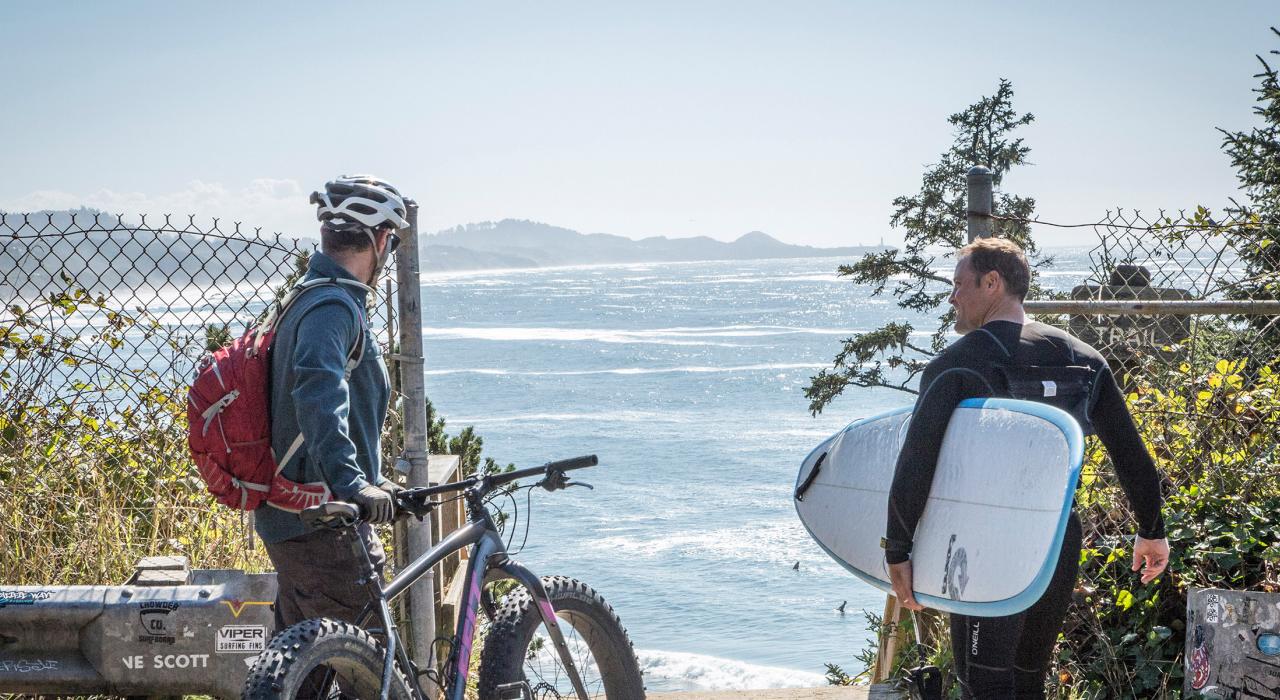 Heading out for a bike ride or surf on the coast in Newport, Oregon