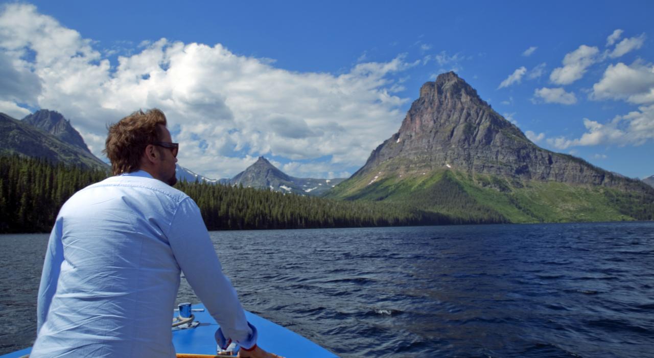 Scenic boat trip on the Two Medicine Lake in Glacier National Park, Montana