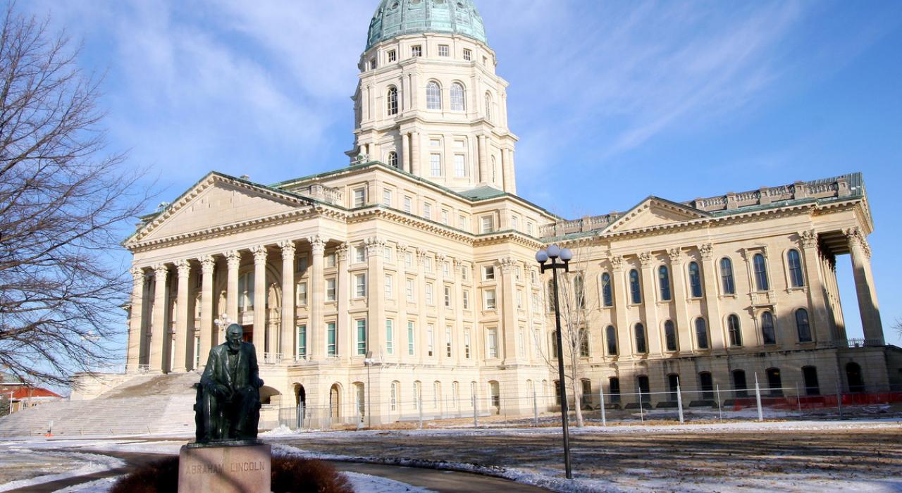 The regal Kansas State Capitol building on a winter day