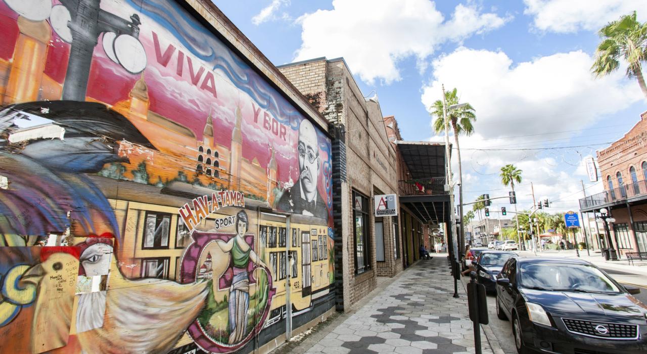 Colorful mural in the Ybor City cultural and entertainment district in Tampa