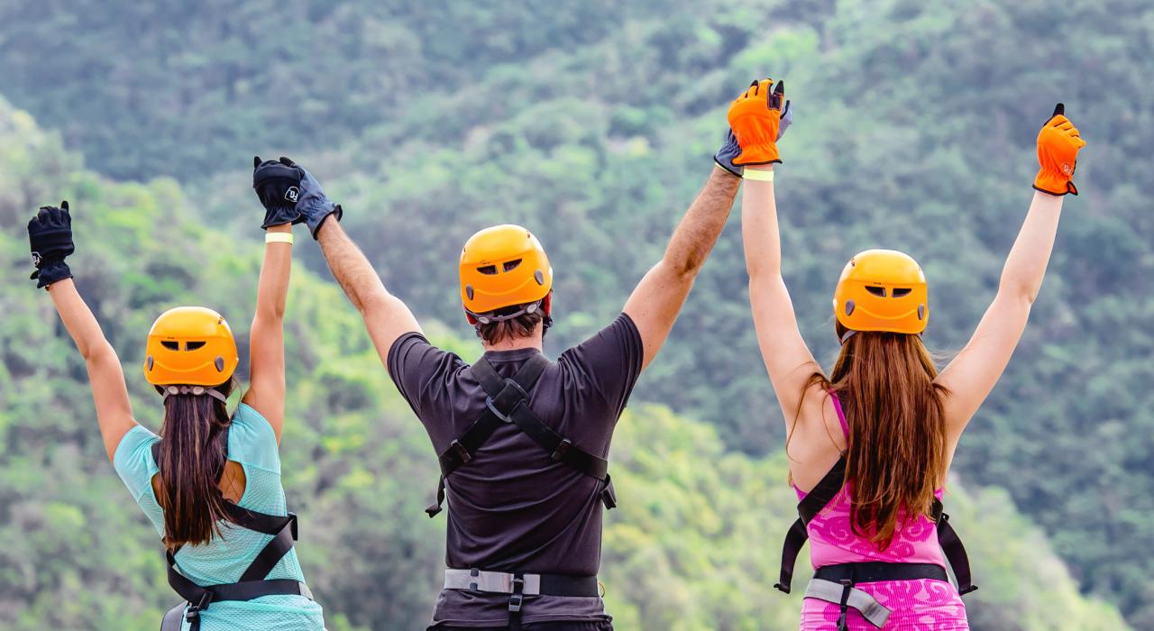 A celebratory moment overlooking the lush scenery at Toro Verde Adventure Park in Orocovis, Puerto Rico