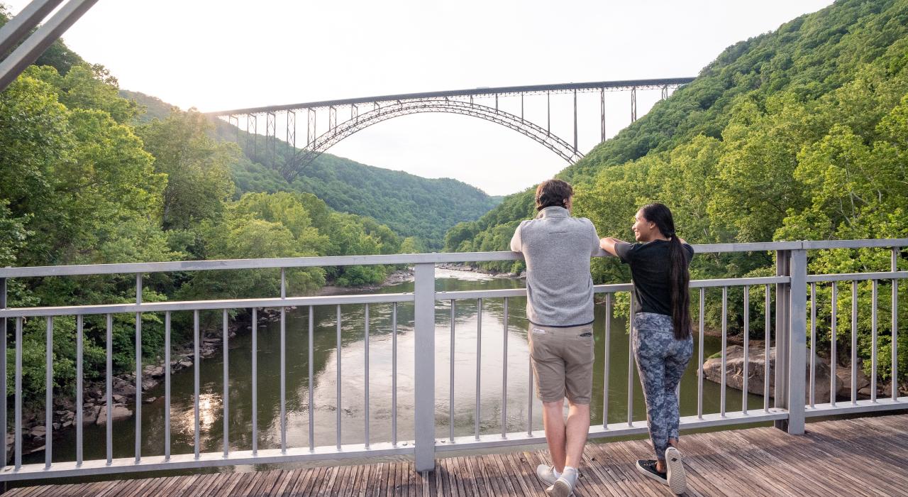 View of iconic New River Gorge Bridge in West Virginia