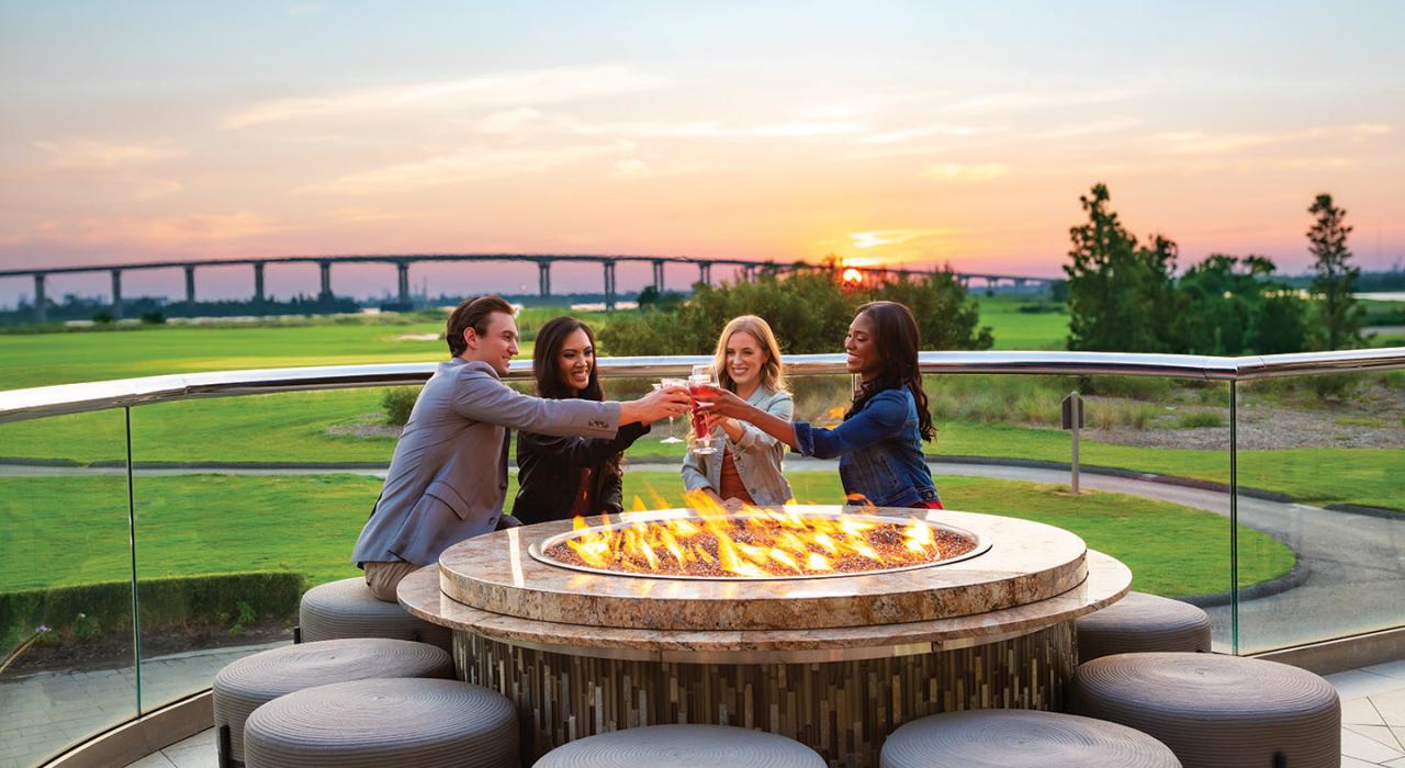 Enjoying drinks at sunset at a resort in Lake Charles, Louisiana