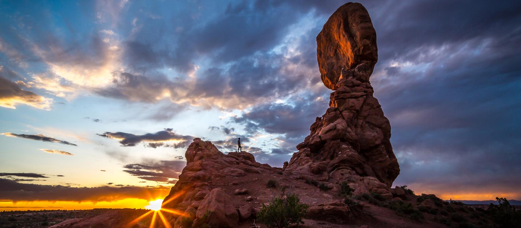 Sunset at Balanced Rock in Arches National Park